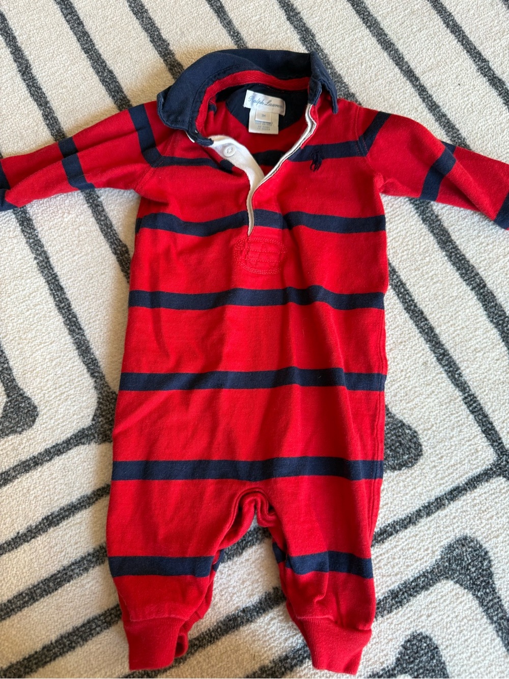 Ralph Lauren Red and Navy Striped Baby One-Piece